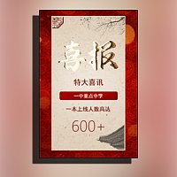 中国风鎏金中考高考喜报喜讯金榜题名培训班学校宣传