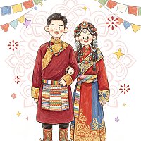 藏式风格婚礼邀请函藏族婚礼请柬请帖长页模板